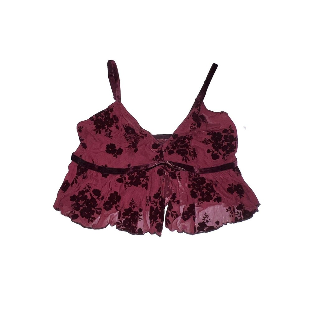 Auden Sheer Floral Mesh Wireless Bralette Womens Bra XXL Berry Red